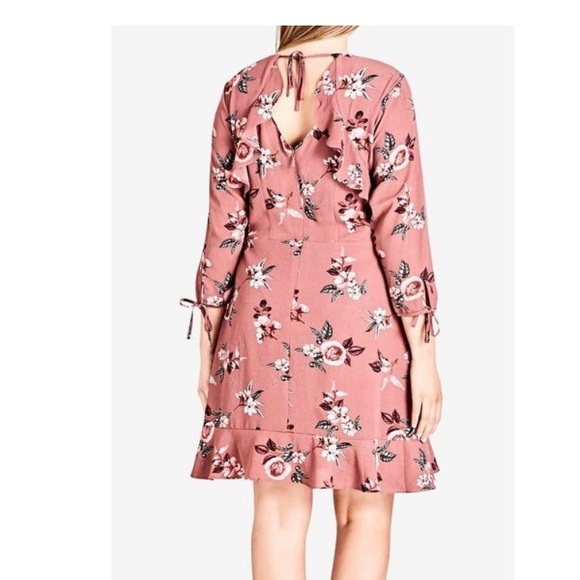 City Chic Rust Pink Floral Dress - Picture 3 of 8